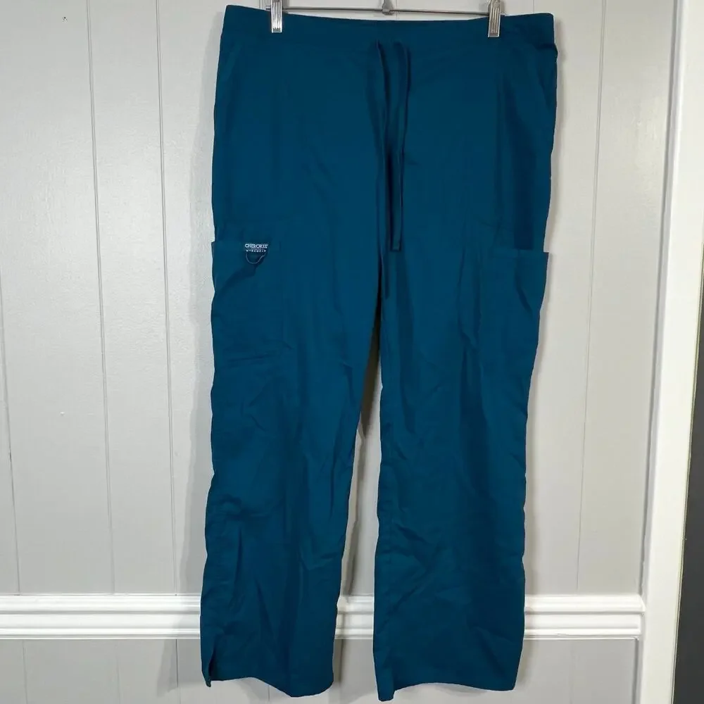 Cherokee Revolution Scrub Set Bundle Women Large Tops Pants Caribbean Blue Red